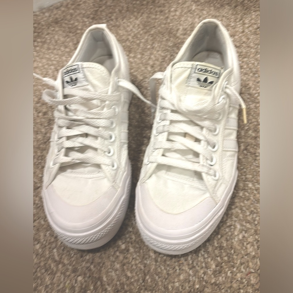 Women white canvas Adidas platforms